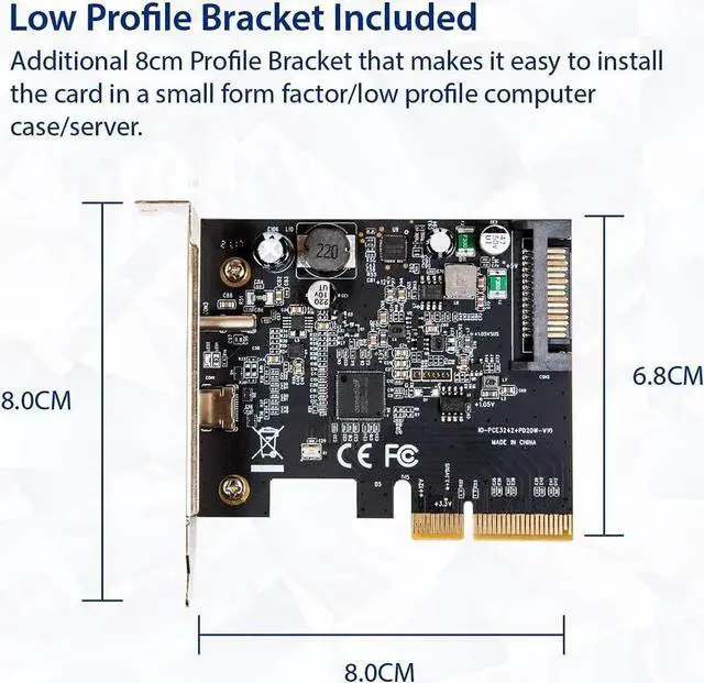 Alt view image 2 of 6 - IO CREST USB-C 3.2 Gen 2x2 + 20W QC Power Delivery PCI-e Gen 3 x4 Expansion Card SATA Powered ASMedia ASM3242