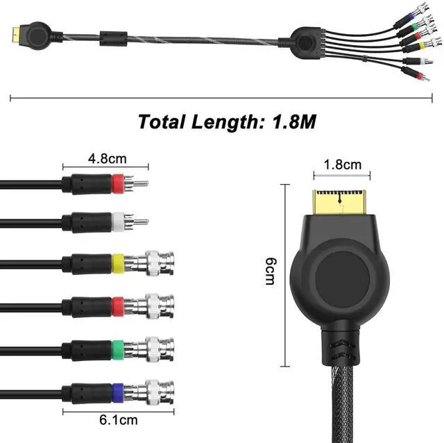 Alt view image 4 of 7 - PS2 PS3 Component AV Cable Audio Video HDTV Cord with 4 BNC RGB RGBS Connectors for PS2/PS3 Console, CRT Monitor