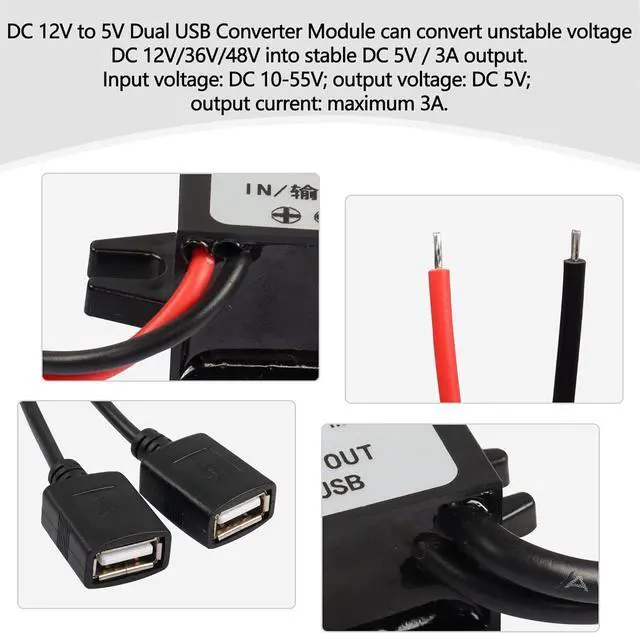 Alt view image 6 of 7 - 12V to 5V USB Converter DC Buck Module 12V 36V 48V Step-Down Convert to 5V Dual USB Female 10-55V to 5V 3A 15W Adapter DC to DC Regulator Car Power Converter