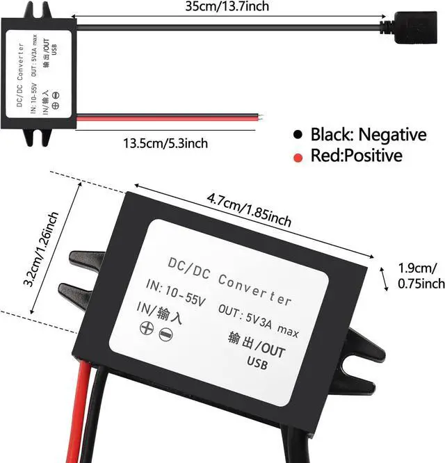Alt view image 4 of 7 - 12V to 5V USB Converter DC Buck Module 12V 36V 48V Step-Down Convert to 5V Dual USB Female 10-55V to 5V 3A 15W Adapter DC to DC Regulator Car Power Converter