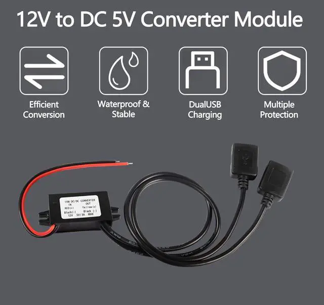 Alt view image 7 of 7 - 12V to 5V USB Converter DC 12V to Dual 5V 3A USB Buck Converter Module Step Down Converter Reduced Voltage Regulator Module Car Power Adapter
