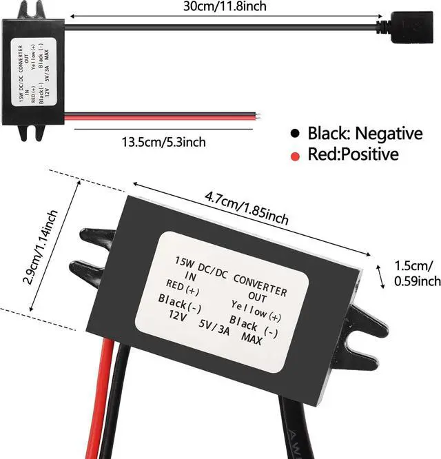 Alt view image 4 of 7 - 12V to 5V USB Converter DC 12V to Dual 5V 3A USB Buck Converter Module Step Down Converter Reduced Voltage Regulator Module Car Power Adapter