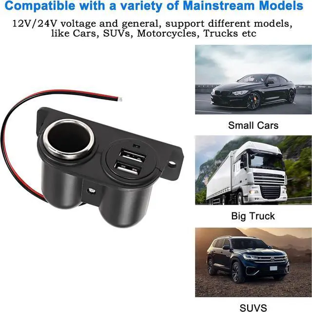 Alt view image 6 of 6 - Dual USB Cigarette Lighter Socket Power Outlet Car Charger, 3.1A Dual USB + Cigarette Lighter 12/24V Power Adapter Replacement for Vehicle Truck SUV Motorcycle Boat