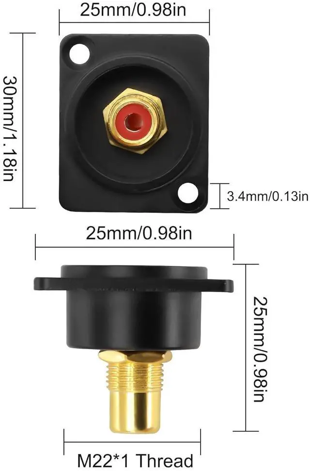 Alt view image 6 of 7 - D-Type RCA Panel Mount Adapter Terminal 3 Color RCA Female to Female AV Chassis Socket Connector for TV Audio Video Speaker Amplifier (3PCS)