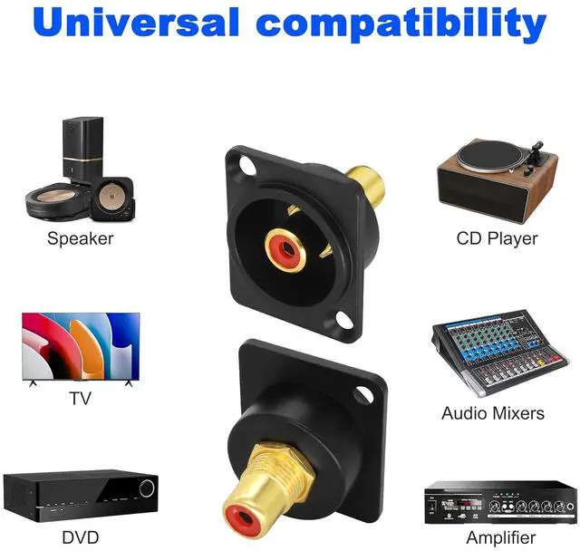 Alt view image 4 of 7 - D-Type RCA Panel Mount Adapter Terminal 3 Color RCA Female to Female AV Chassis Socket Connector for TV Audio Video Speaker Amplifier (3PCS)