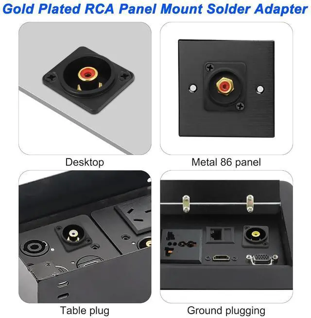 Alt view image 7 of 7 - D-Type RCA Panel Mount Adapter Terminal 3 Color RCA Female to Female AV Chassis Socket Connector for TV Audio Video Speaker Amplifier (3PCS)