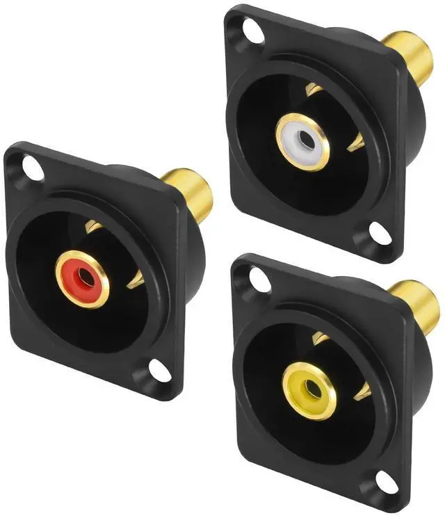 Main image of D-Type RCA Panel Mount Adapter Terminal 3 Color RCA Female to Female AV Chassis Socket Connector for TV Audio Video Speaker Amplifier (3PCS)