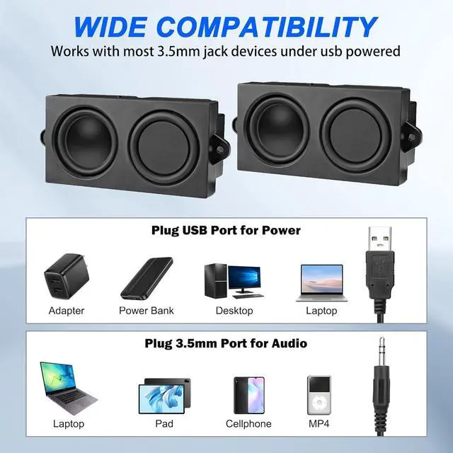 Alt view image 6 of 7 - Computer Speakers for Desktop PC Laptop, Mini PC Computer Speaker USB Powered 3.5mm AUX Jack Input with Volume Control, HiFi Stereo PC Loudspeaker for Desktop Tablet (Black, 1.2M)
