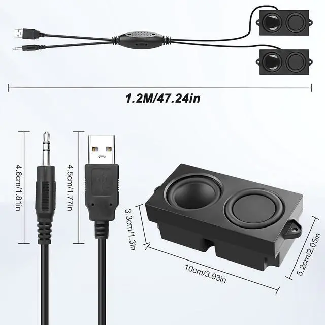 Alt view image 5 of 7 - Computer Speakers for Desktop PC Laptop, Mini PC Computer Speaker USB Powered 3.5mm AUX Jack Input with Volume Control, HiFi Stereo PC Loudspeaker for Desktop Tablet (Black, 1.2M)
