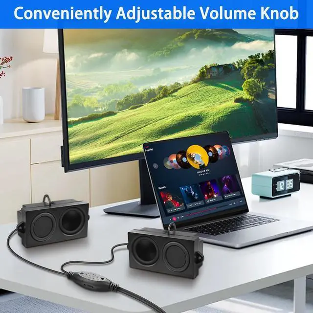 Alt view image 7 of 7 - Computer Speakers for Desktop PC Laptop, Mini PC Computer Speaker USB Powered 3.5mm AUX Jack Input with Volume Control, HiFi Stereo PC Loudspeaker for Desktop Tablet (Black, 1.2M)