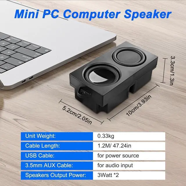 Alt view image 4 of 7 - Computer Speakers for Desktop PC Laptop, Mini PC Computer Speaker USB Powered 3.5mm AUX Jack Input with Volume Control, HiFi Stereo PC Loudspeaker for Desktop Tablet (Black, 1.2M)