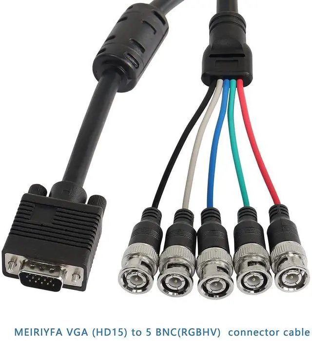 Alt view image 4 of 7 - VGA to BNC Adapter Cable, HD15 VGA to 5 BNC RGBHV Male Coaxial High Resolution for HDTV Monitor Cable (Black)