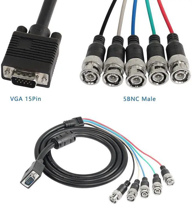 Main image of VGA to BNC Adapter Cable, HD15 VGA to 5 BNC RGBHV Male Coaxial High Resolution for HDTV Monitor Cable (Black)
