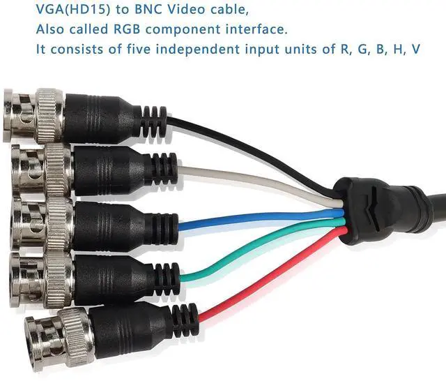 Alt view image 6 of 7 - VGA to BNC Adapter Cable, HD15 VGA to 5 BNC RGBHV Male Coaxial High Resolution for HDTV Monitor Cable (Black)
