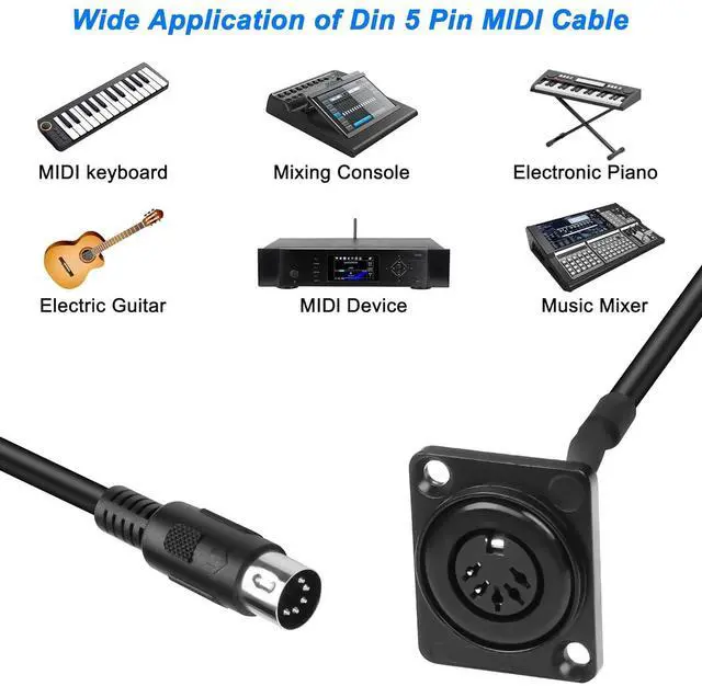 Alt view image 2 of 7 - D-Type DIN 5PIN MIDI Cable Female to Male Extension Cord Panel Mount 5 PIN Female Audio Adapter Cable for Keyboard Synthesizer, Organ, Electric Piano, MIDI Guitar (53CM)