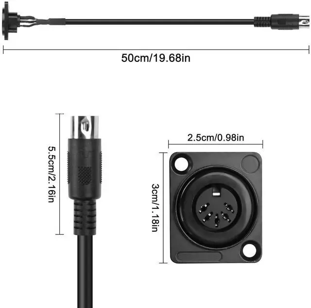 Alt view image 4 of 7 - D-Type DIN 5PIN MIDI Cable Female to Male Extension Cord Panel Mount 5 PIN Female Audio Adapter Cable for Keyboard Synthesizer, Organ, Electric Piano, MIDI Guitar (53CM)
