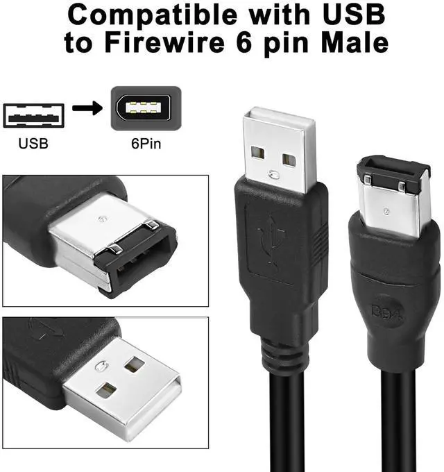 Alt view image 5 of 7 - Firewire 1394 6 Pin to USB Adapter Cable, Firewire IEEE 1394 6 Pin Male to USB 2.0 Type A Male Data Transfer Converter for Printer Scanner Hard Disk,Not Support Disk Drive/Sound Card-1.8M