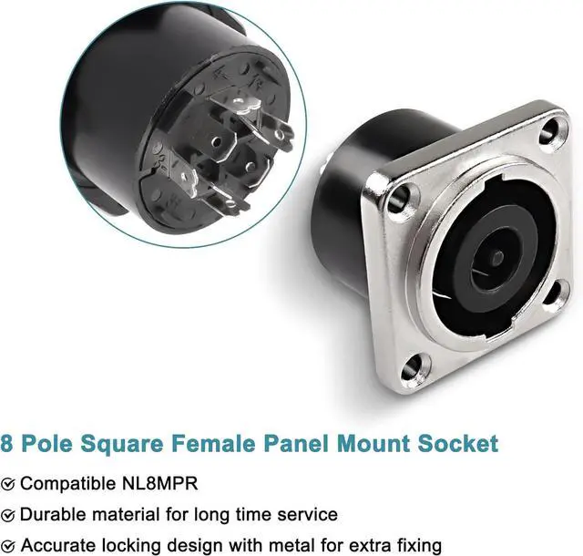 Alt view image 2 of 7 - NL8MPR Speakon Panel Mount Socket Connector 8 Pole Female Audio Speakon Square Jack D-Type Silver-Plated Twist Lock Adapter for NL8FC, NL8FX, NLT8X, NL8FC, NL8FX (2PCS)