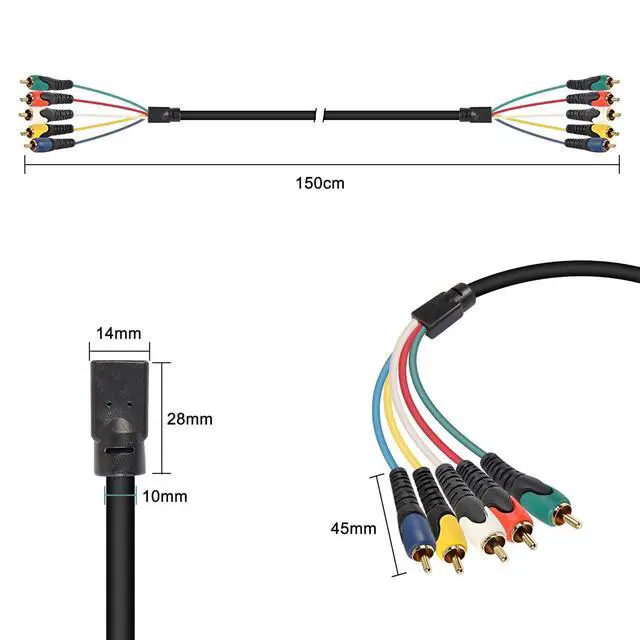 Alt view image 5 of 7 - 5-RCA Male RGB Component Audio Video Cable,5-RCA Male to 5RCA Male Gold Plated Cable for DVD,TV/HDTV, VCR's, CD Players VCR, Camcorder, Projector(1.5M)