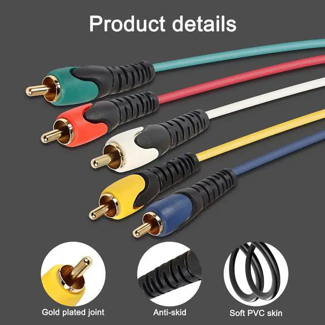 Alt view image 6 of 7 - 5-RCA Male RGB Component Audio Video Cable,5-RCA Male to 5RCA Male Gold Plated Cable for DVD,TV/HDTV, VCR's, CD Players VCR, Camcorder, Projector(1.5M)