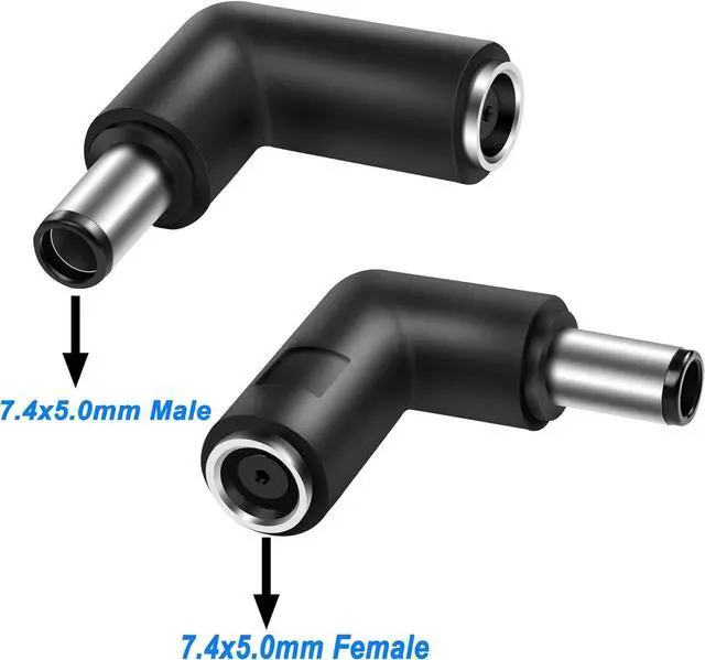 Alt view image 2 of 6 - Laptop Power DC 7.4mm X 5.0mm Adapter Male to Female Connector 90 Degree Angle Converter for Hp Laptop 2Pcs