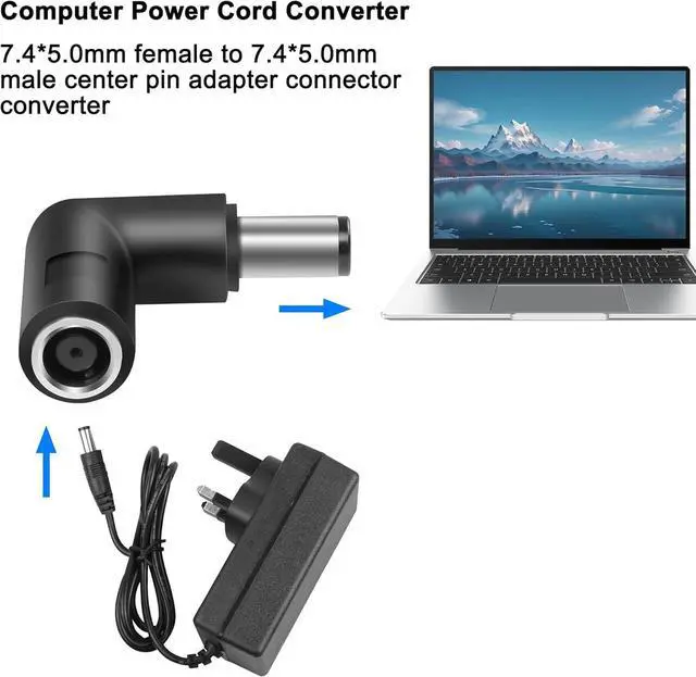 Alt view image 4 of 6 - Laptop Power DC 7.4mm X 5.0mm Adapter Male to Female Connector 90 Degree Angle Converter for Hp Laptop 2Pcs