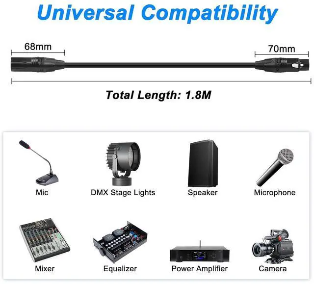 Alt view image 7 of 7 - XLR 4 Pin Male to Female Power Supply Cable - Balanced Extension Patch for DSLR Camera Monitor - Black, 1.8M