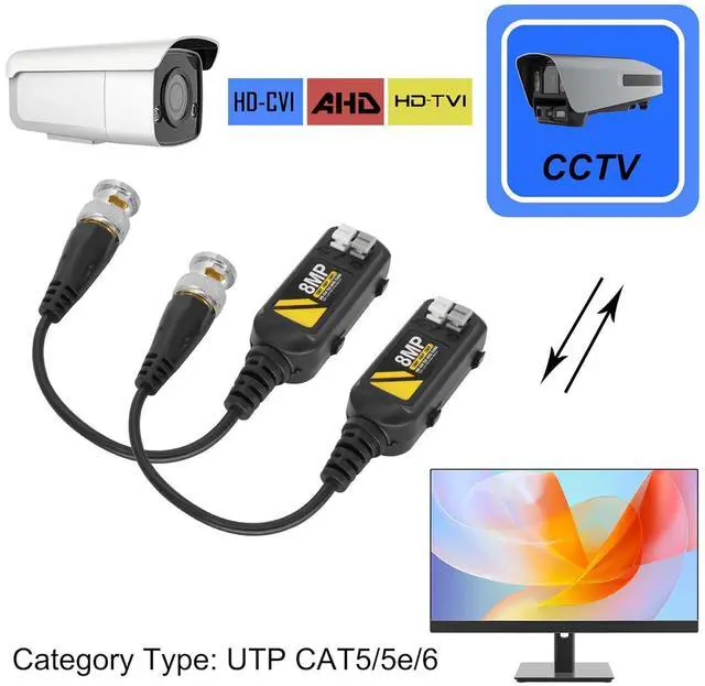 Alt view image 6 of 7 - 8MP Passive HD BNC Video Balun Connectors Passive AHD/TVI/CVI/CVBS Transceiver Transmitter for 720P/960P/1080P/3MP/4MP/5MP/8MP CCTV Security Cameras - 2 Pairs