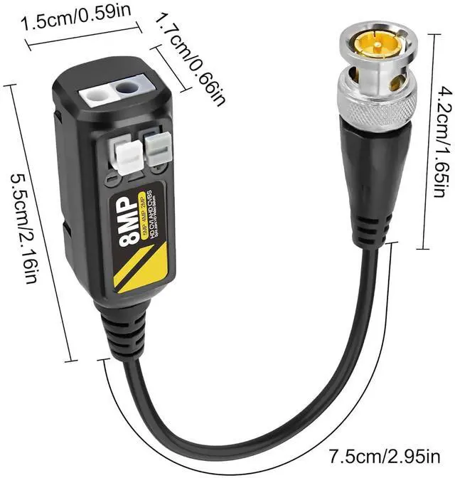 Alt view image 4 of 7 - 8MP Passive HD BNC Video Balun Connectors Passive AHD/TVI/CVI/CVBS Transceiver Transmitter for 720P/960P/1080P/3MP/4MP/5MP/8MP CCTV Security Cameras - 2 Pairs