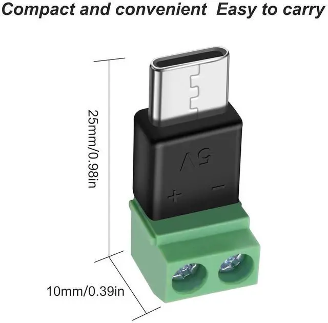 Alt view image 5 of 6 - USB Type C Solderless Connector Screw Terminal Adapter USB C Male to 2 Pin Terminal Block 5V 1.5A for Power Charging Repair DIY 5Pcs