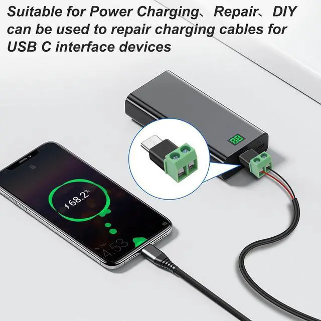 Alt view image 6 of 6 - USB Type C Solderless Connector Screw Terminal Adapter USB C Male to 2 Pin Terminal Block 5V 1.5A for Power Charging Repair DIY 5Pcs
