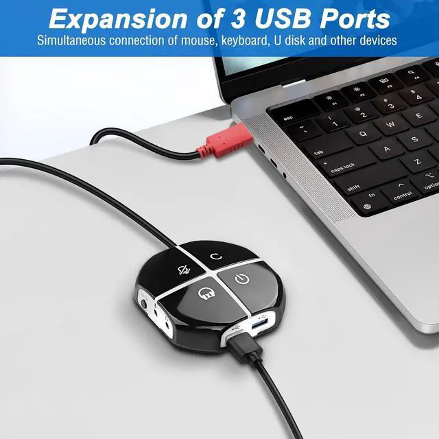 Alt view image 7 of 7 - Desktop Computer Power Switch Button, External PC Computer Case Switch with 3 USB Ports, Power On/Reset, Audio Microphone Port, Type C Power Supply Port for Home, Office Internet - 110CM