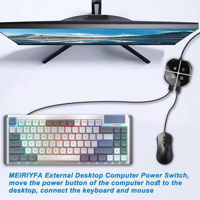 Alt view image 2 of 7 - Desktop Computer Power Switch Button, External PC Computer Case Switch with 3 USB Ports, Power On/Reset, Audio Microphone Port, Type C Power Supply Port for Home, Office Internet - 110CM