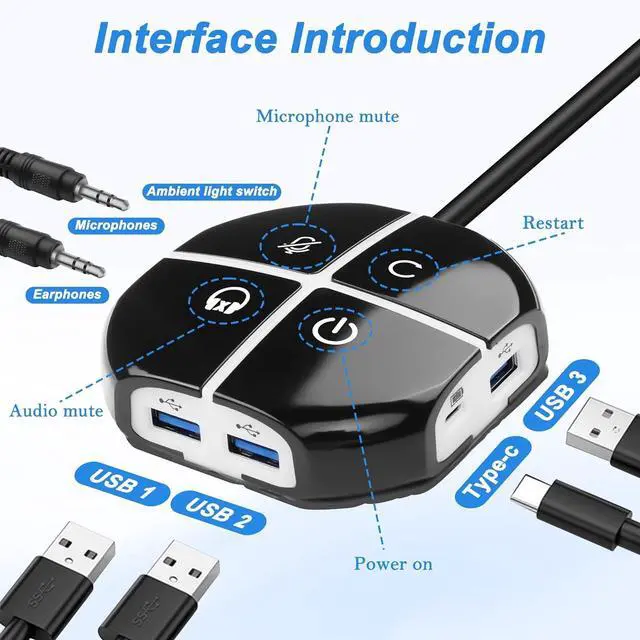 Alt view image 4 of 7 - Desktop Computer Power Switch Button, External PC Computer Case Switch with 3 USB Ports, Power On/Reset, Audio Microphone Port, Type C Power Supply Port for Home, Office Internet - 110CM