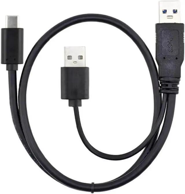 Main image of USB 3.0 Power Data Male & USB 2.0 Dual Power to USB-C Type-C Y Cable Cord for Lap top & Hard Disk 60cm Black