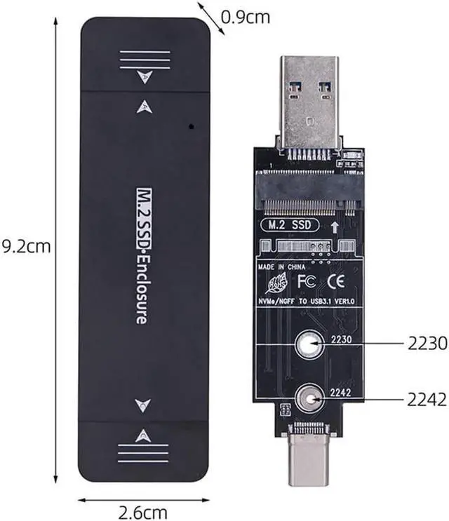 Alt view image 2 of 3 - To NVME M-key M.2 NGFF SATA SSD PCBA Case 2230/2242mm Adapter Combo Type-C & USB3.0 RTL9210B Chipset