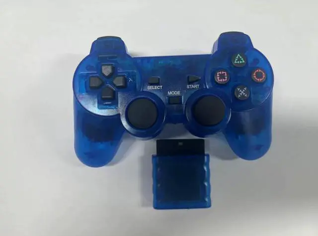 Main image of 2.4G wireless PS2 game controllerwith transparentsnowflake buttons and dual vibration function -P2 game controller Transparent blue