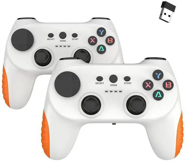 Main image of New 2.4G wireless game controller- one for two players. Dual-person game controller for Pc/Tv/box. Video game controller forTV/computer. White and orange together