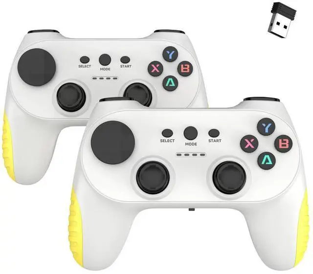Main image of New 2.4G wireless game controller- one for two players. Dual-person game controller for Pc/Tv/box. Video game controller forTV/computer. White complements yellow