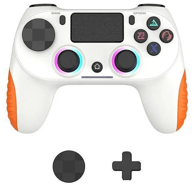 Main image of P4 console game controller 4th generation with RGB lights and adjustable P4 wireless Bluetooth controller White and orange together