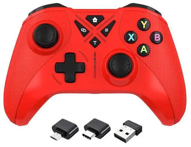 Main image of Wireless 2.4G multi;.functional game controller compatible with pc, $witch, Android TV Box, dual vib ration macro progamming controller red