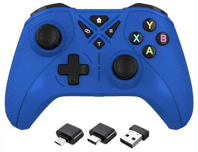 Main image of Wireless 2.4G multi;.functional game controller compatible with pc, $witch, Android TV Box, dual vib ration macro progamming controller blue