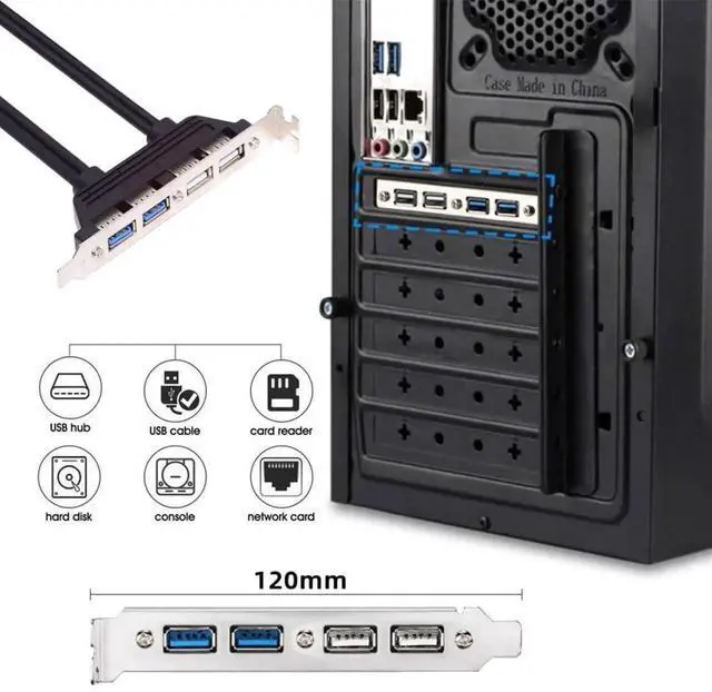 Alt view image 2 of 7 - USB Front Panel Header 9/10Pin & 19/20Pin to 2 USB 2.0 & 2 USB 3.0 Female Chassis Back Panel Port Extension Cable 0.5M with 12cm PCI-E Slot Bracket
