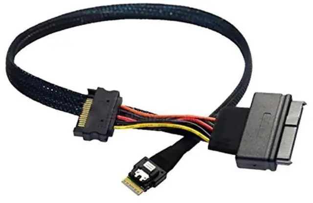 Alt view image 2 of 5 - Mini Slimline SAS SFF-8654 4i 38P to U.2 SAS 8639 Server-Grade Cable with SATA 15P Male Cable \u2013 24G, 32AWG High-Speed (31.49, Inches)