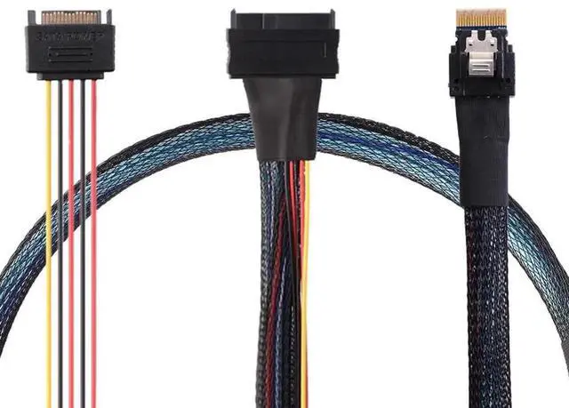 Alt view image 4 of 5 - Mini Slimline SAS SFF-8654 4i 38P to U.2 SAS 8639 Server-Grade Cable with SATA 15P Male Cable \u2013 24G, 32AWG High-Speed (31.49, Inches)