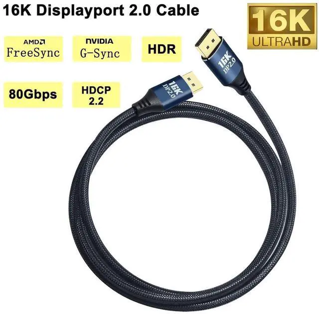 Alt view image 6 of 6 - DCHAV 16K Displayport to Displayport Cable Display Port 2.0 16K@60Hz, 8K@120Hz, 4K@240Hz 165Hz 144Hz 80Gbps HDR FreeSync G-Sync DP Cord for Computer Gaming Monitor Laptop PC TV Graphics Card, 5ft