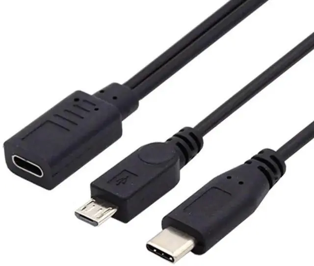 Alt view image 7 of 7 - USB C Splitter Multi Charging Cable,USB C 1 to 2 USB C/Micro USB Charge Extension Cable Supports Charging Two Devices at The Same Time 0.98FT/0.3M