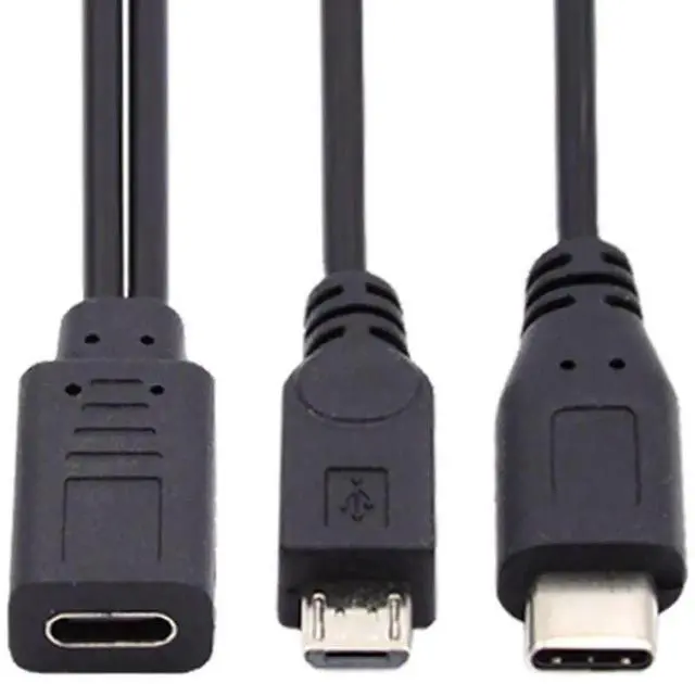 Alt view image 4 of 7 - USB C Splitter Multi Charging Cable,USB C 1 to 2 USB C/Micro USB Charge Extension Cable Supports Charging Two Devices at The Same Time 0.98FT/0.3M