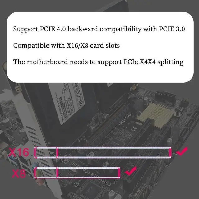 Alt view image 7 of 7 - PH46-2 PCIE4.0 X8 to Dual Disk SFF8639 U.2 NVME and SATA 2.5" HDD Extension Card Support X4X4 Split