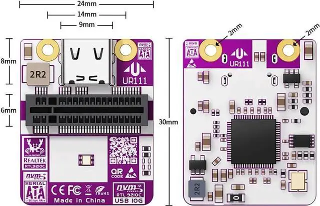Alt view image 2 of 4 - UR111 SSD Adapter NVMe & SATA to USB 3.2 Gen2 Card, RTL9210C Controller, 10Gbps High Speed M.2 to USB Adapter, B&M Key Solid Gold PCB, Compatible with Windows Linux
